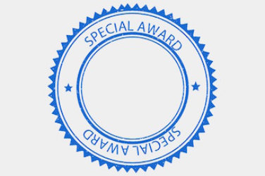 2 blue concentric circles. Between the circles the phrase "special award" on top and on bottom
