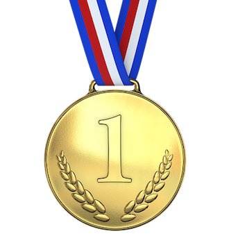 Gold medal with a number 1 in relief