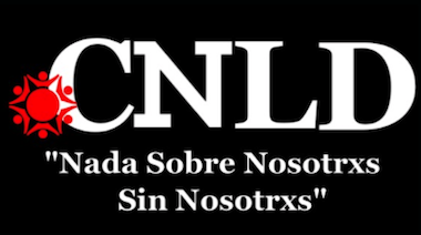 White letters over black background "CNLD Nada Sobre Nosotrxs sin Nosotrxs."
