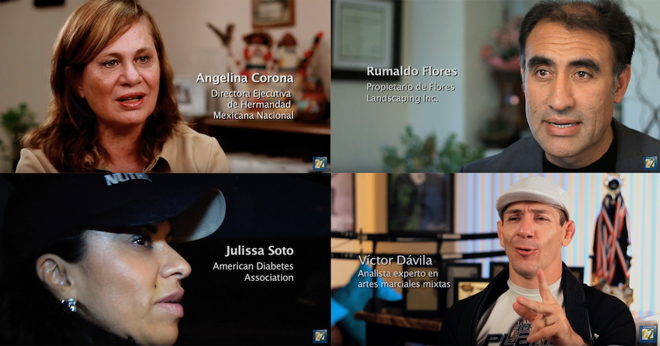 Collage de 4 fotos, cada una muestra una persona diferente: Angelina Corona, Rumaldo Flores, Julissa Soto and Victor Davila