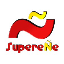 Palabra Supereñe, con la letra ñ en amarillo y todas las demás en rojo. Una eñe grande, alargada y curvilínea va encima sobre toda la palabra supereñe