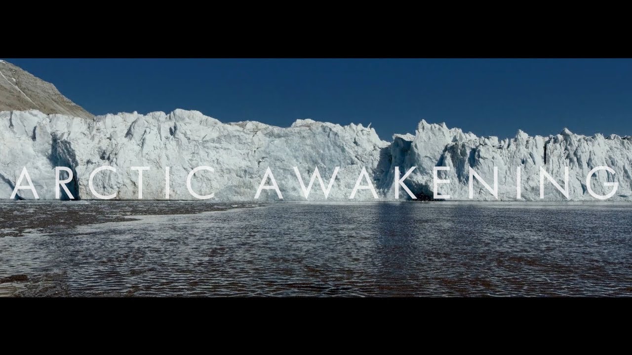A glacier front. Text: Artic Awakening.