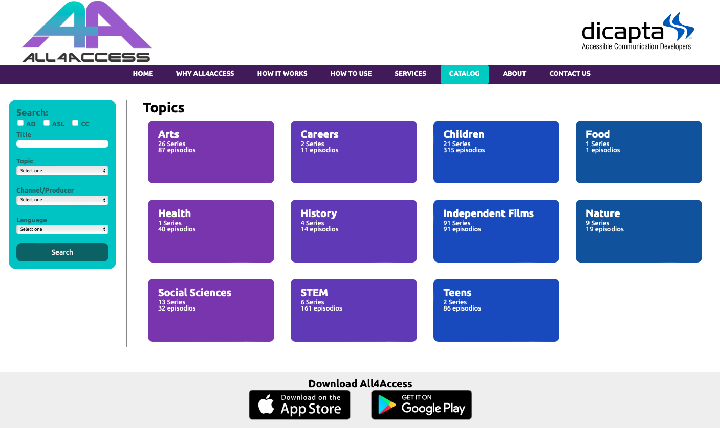 The UI of the new catalog, which includes the differnet categories as colorful squares