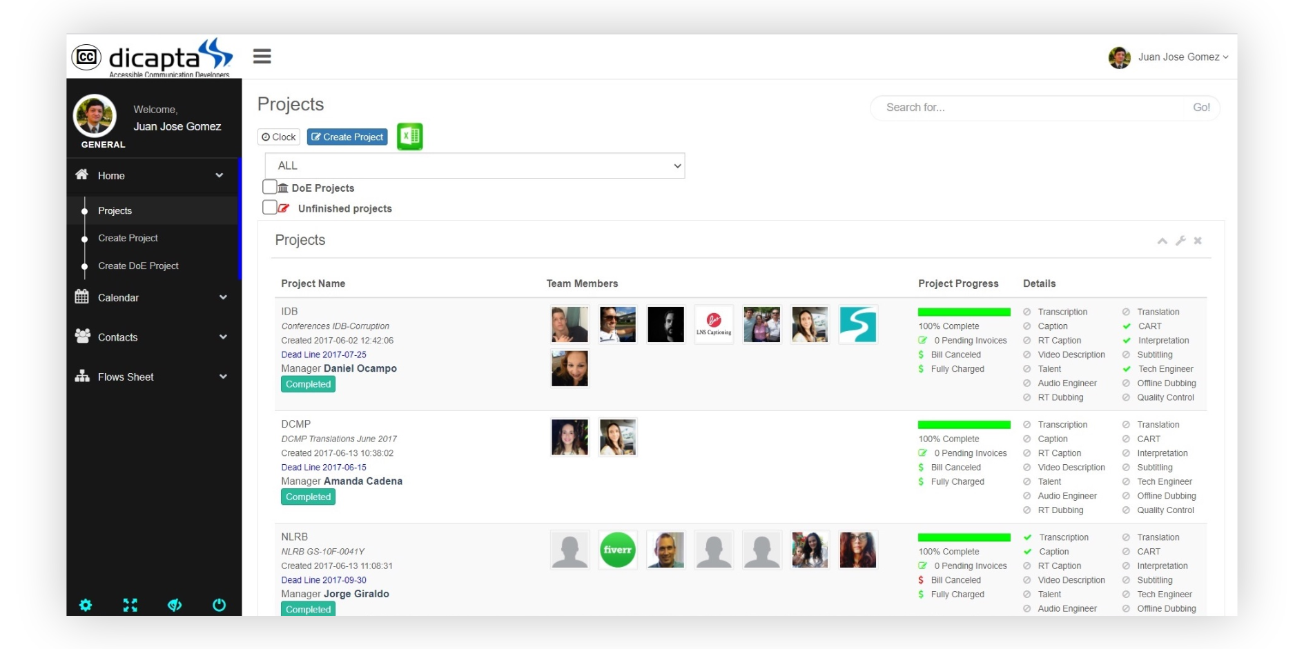 Screenshot of Dicapta’s administrative platform.